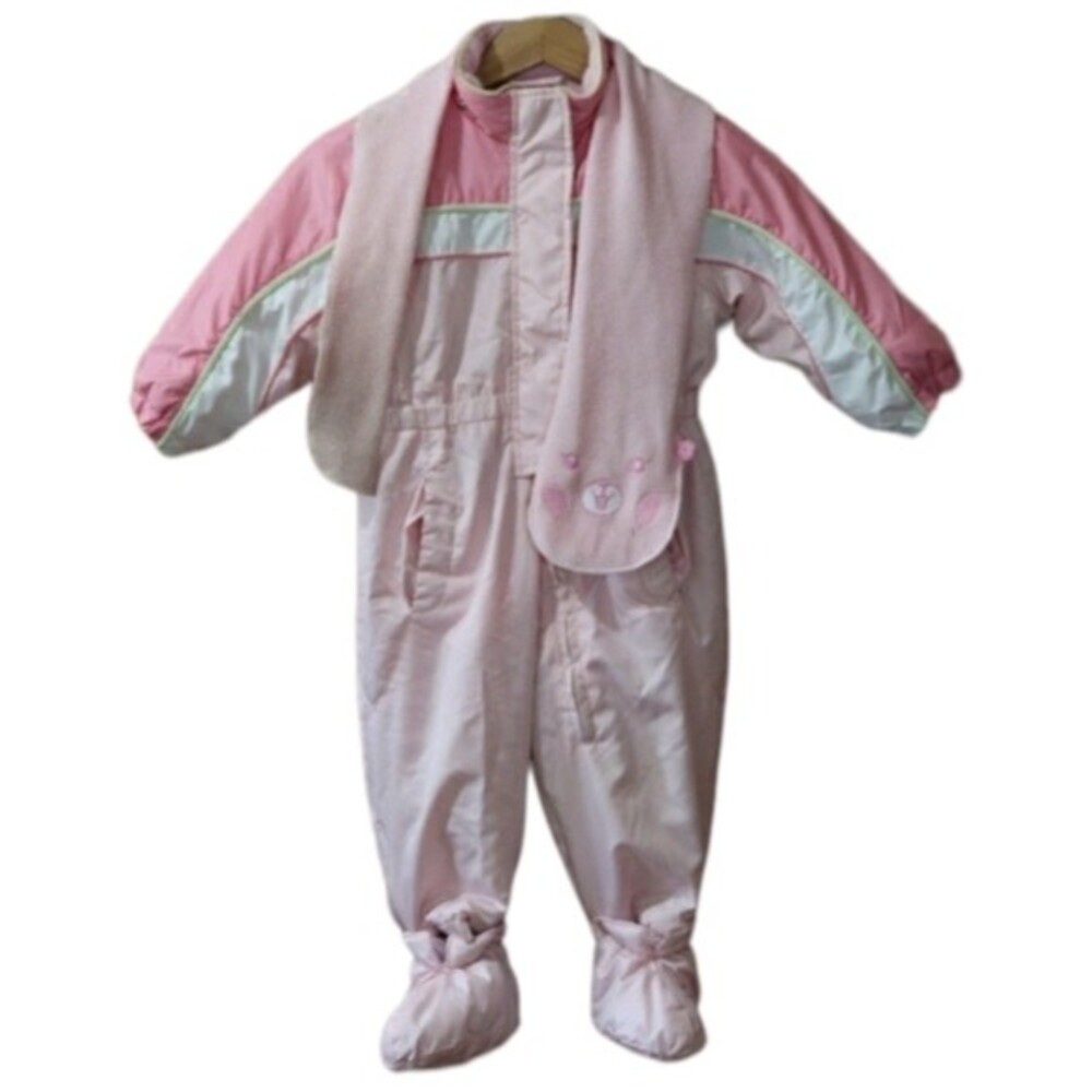 Vintage Zero Exposure Girls Pink Teddy Bear Snow Suit 24MO Baby Warm Winter